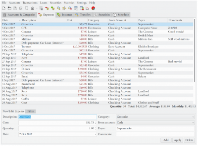 Screenshot of the application Eqonomize! - #3