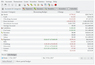 Screenshot of the application Eqonomize! - #5