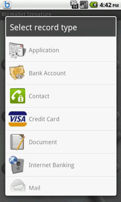 Screenshot of the application BioWallet Signature - #4