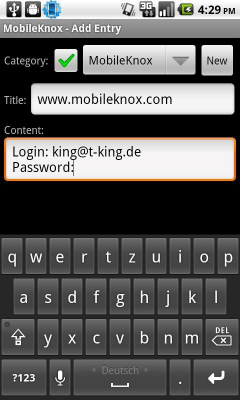 Screenshot of the application MobileKnox - #3