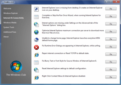 Screenshot of the application FixWin - #3
