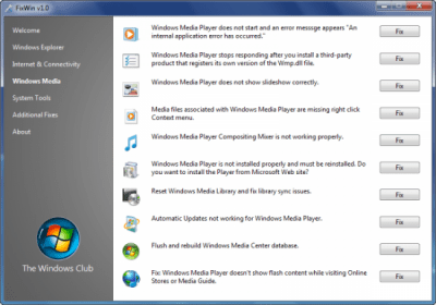 Screenshot of the application FixWin - #4