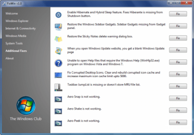 Screenshot of the application FixWin - #6