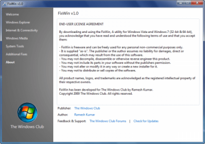 Screenshot of the application FixWin - #7