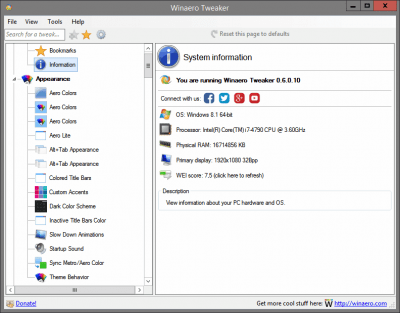 Screenshot of the application Winaero Tweaker - #4