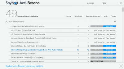 Screenshot of the application Spybot Anti-Beacon - #2