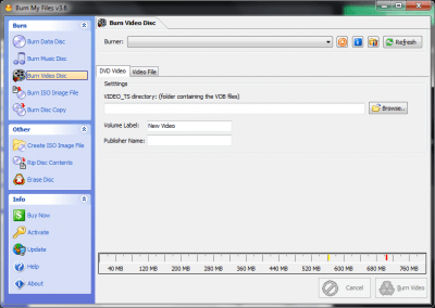Screenshot of the application Burn My Files - #2