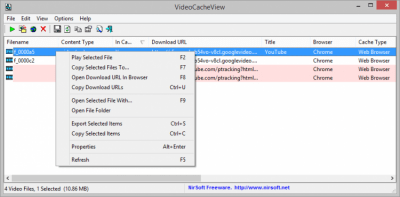 Screenshot of the application VideoCacheView - #2