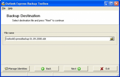 Screenshot of the application Outlook Express Backup Toolbox - #2