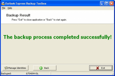 Screenshot of the application Outlook Express Backup Toolbox - #5
