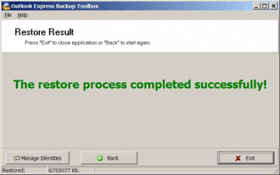 Screenshot of the application Outlook Express Backup Toolbox - #9