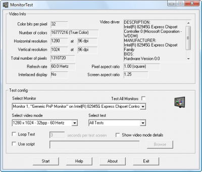 Screenshot of the application MonitorTest - #2
