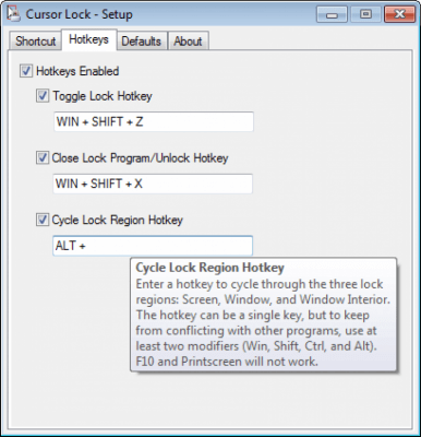 Screenshot of the application Cursor Lock - #2