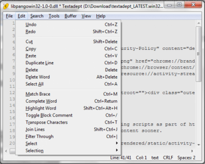 Screenshot of the application Textadept - #2