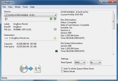 Screenshot of the application ImgBurn - #2
