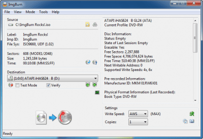 Screenshot of the application ImgBurn - #9