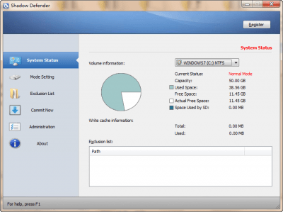 Screenshot of the application Shadow Defender - #1