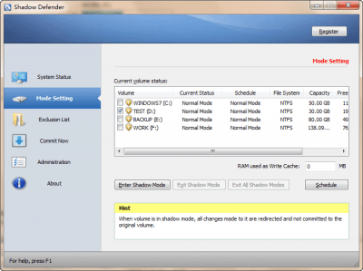 Screenshot of the application Shadow Defender - #2
