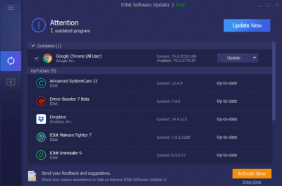 Screenshot of the application IObit Software Updater 2 - #2