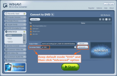 Screenshot of the application WinAVI All-In-One Converter - #4