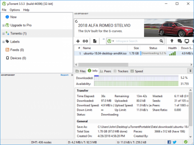 Screenshot of the application uTorrent Portable - #2