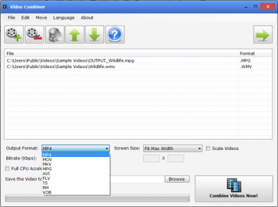 Screenshot of the application Video Combiner - #2