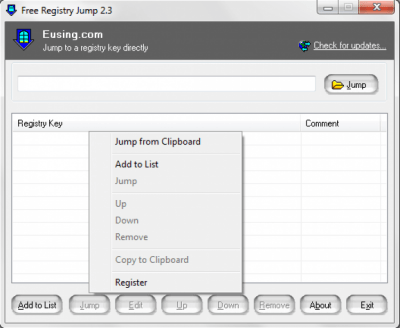 Screenshot of the application Eusing Free Registry Jump - #2
