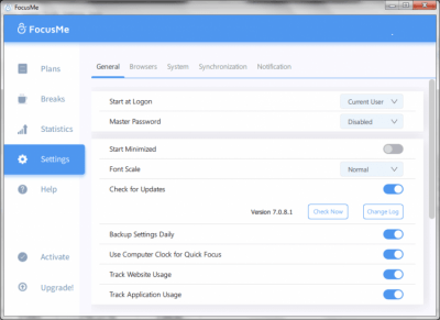 Screenshot of the application FocusMe - #4