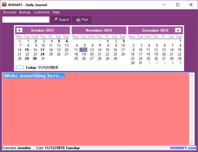 Screenshot of the application Daily Journal - #2