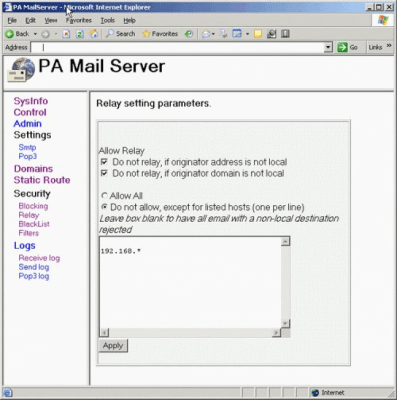 Screenshot of the application PA MAIL SERVER - #3