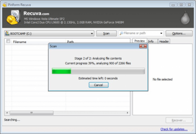 Screenshot of the application Recuva - #2