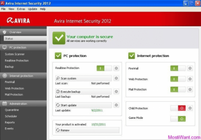 Screenshot of the application Avira Internet Security Suite - #2