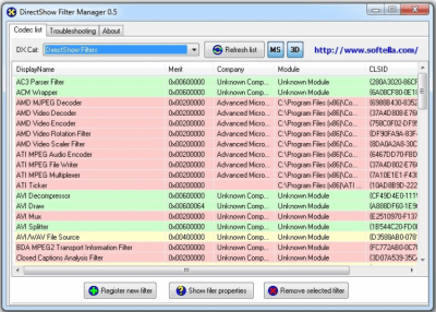 Screenshot of the application DirectShow Filter Manager - #1