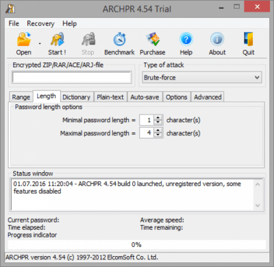 Screenshot of the application Advanced Archive Password Recovery - #3