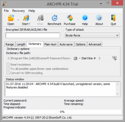 Screenshot of the application Advanced Archive Password Recovery - #4