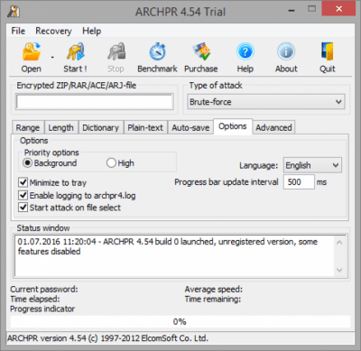 Screenshot of the application Advanced Archive Password Recovery - #6