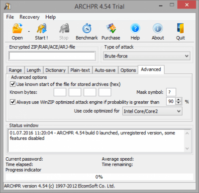 Screenshot of the application Advanced Archive Password Recovery - #7