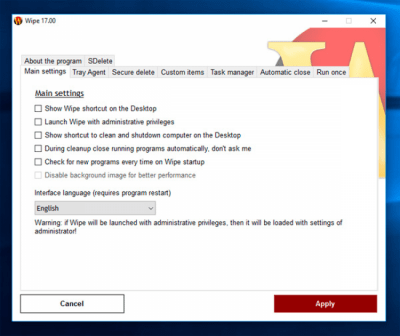 Screenshot of the application Wipe - #3