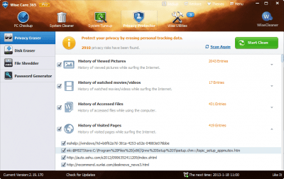 Screenshot of the application Wise Care 365 - #2