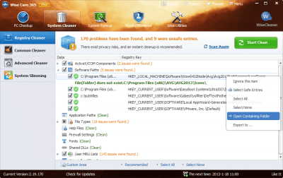 Screenshot of the application Wise Care 365 - #3