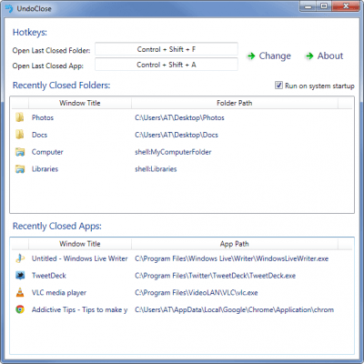 Screenshot of the application UndoClose - #3