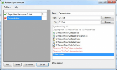 Screenshot of the application FoldersSynchronizer - #2
