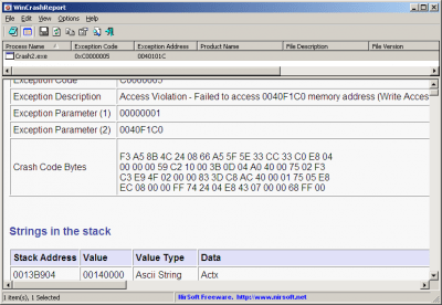 Screenshot of the application WinCrashReport - #2