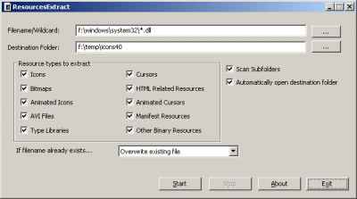 Screenshot of the application ResourcesExtract - #1