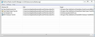 Screenshot of the application SendTo Manager - #2
