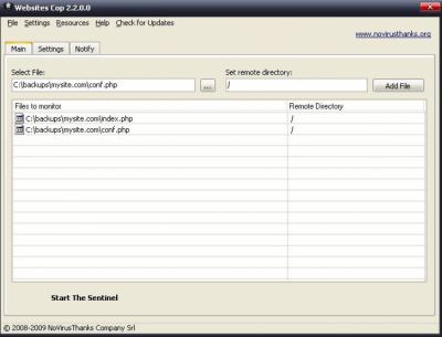 Screenshot of the application Websites Cop - #1