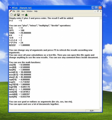 Screenshot of the application VICalc - #2