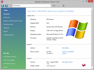 Screenshot of the application OpenGL Extensions Viewer - #1