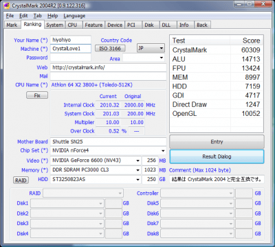 Screenshot of the application CrystalMark - #2