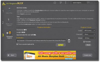 Screenshot of the application AV RingtoneMAX - #3